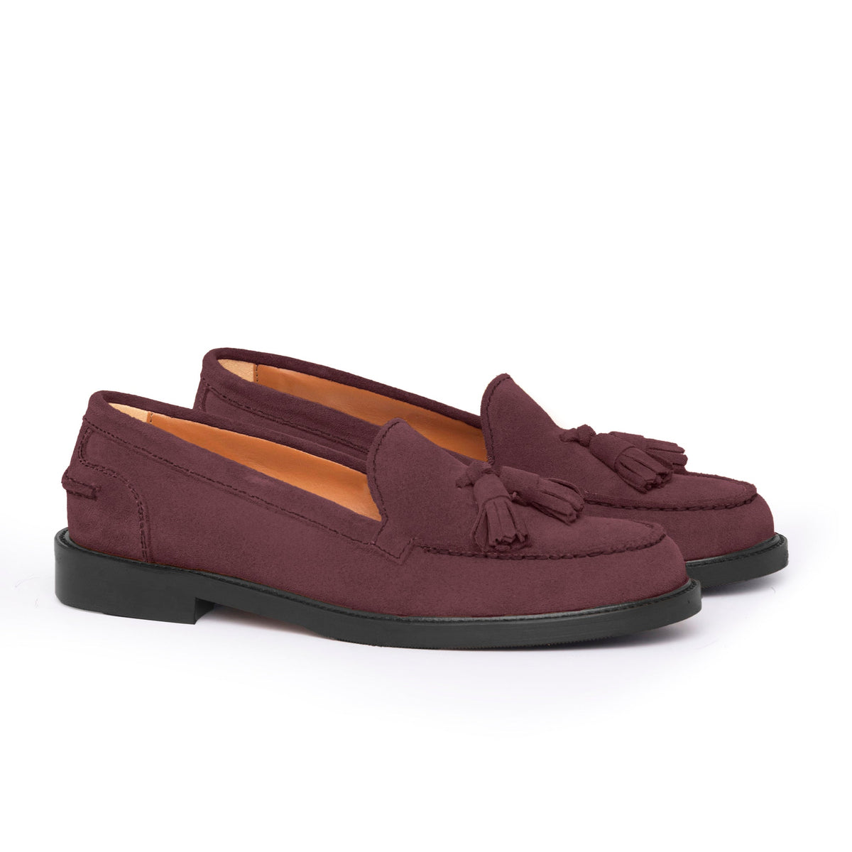 Mocassins femme à pampilles en daim - Bordeaux