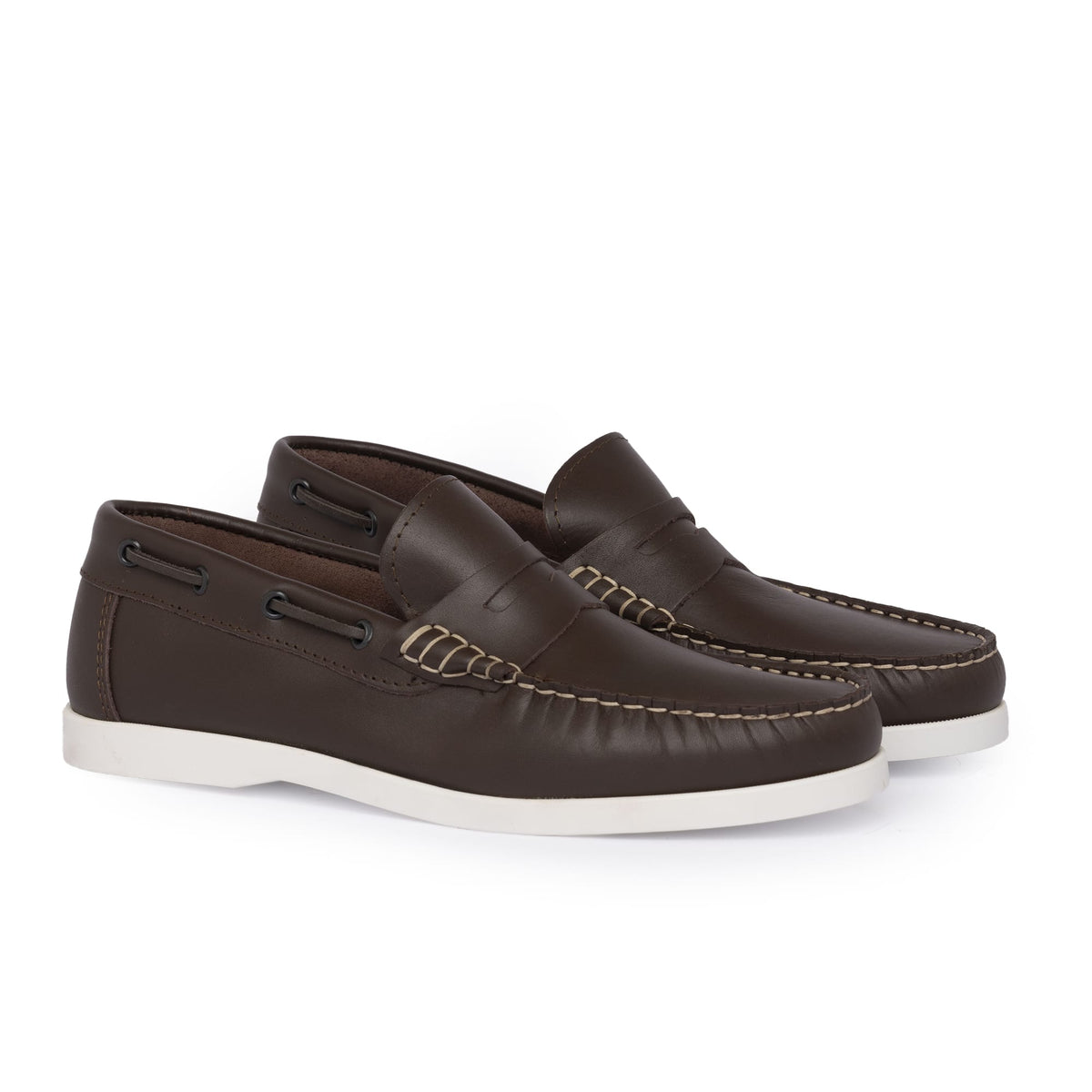 Mocassins bateau 02 à bride en cuir - Marron foncé