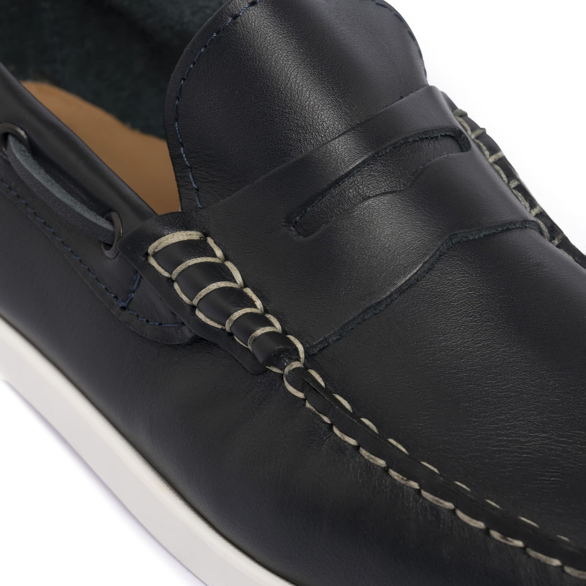 Mocassins bateau 02 à bride en cuir - Bleu