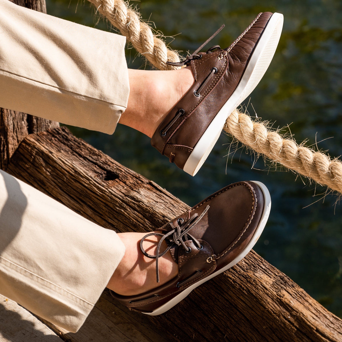 Mocassins bateau 01 à lacets en cuir - Marron foncé