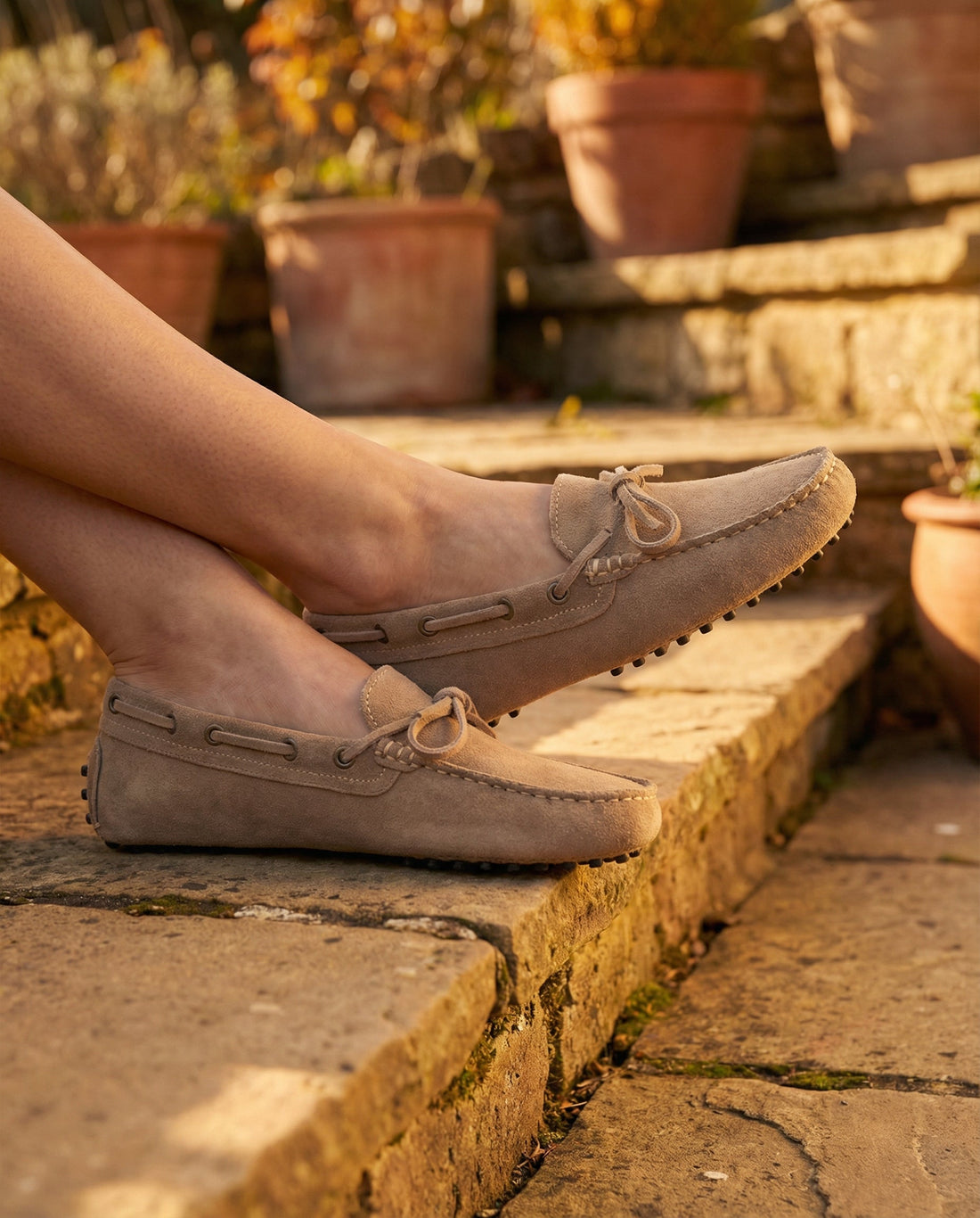 Mocassins de conduite à lacets femme en daim - Taupe