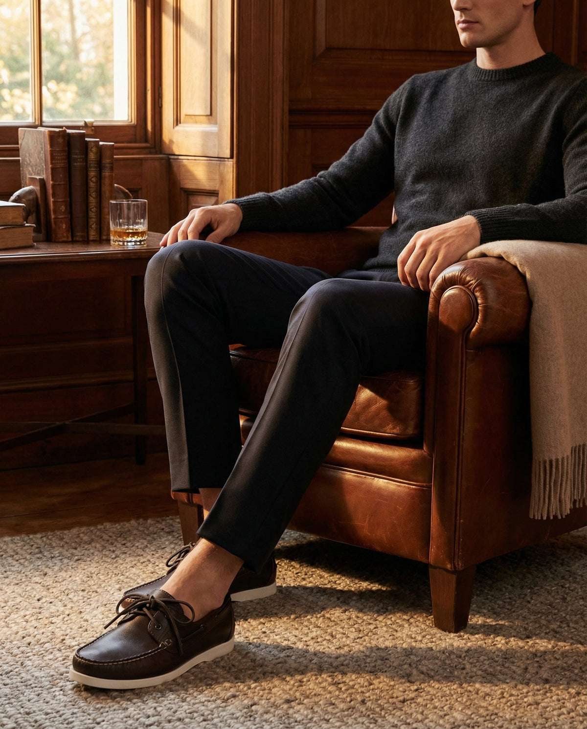 Mocassins bateau 01 à lacets en cuir - Marron foncé