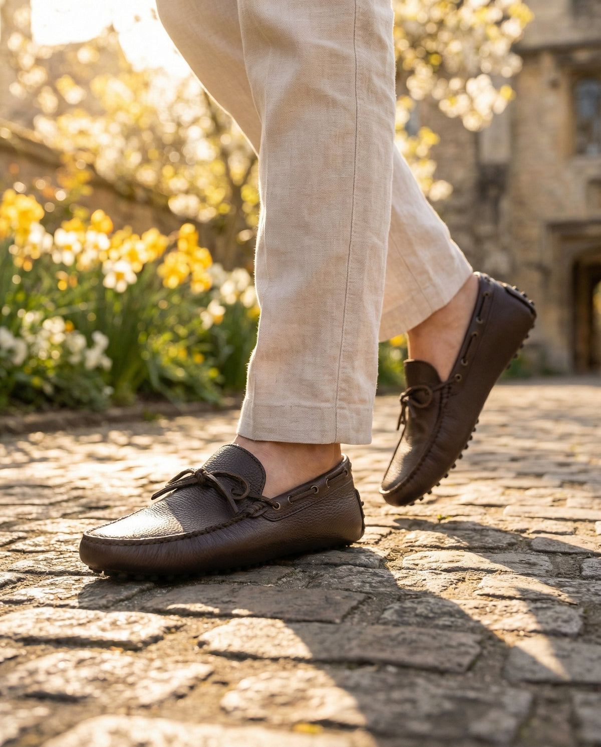 Mocassins de conduite à lacets en cuir - Marron foncé