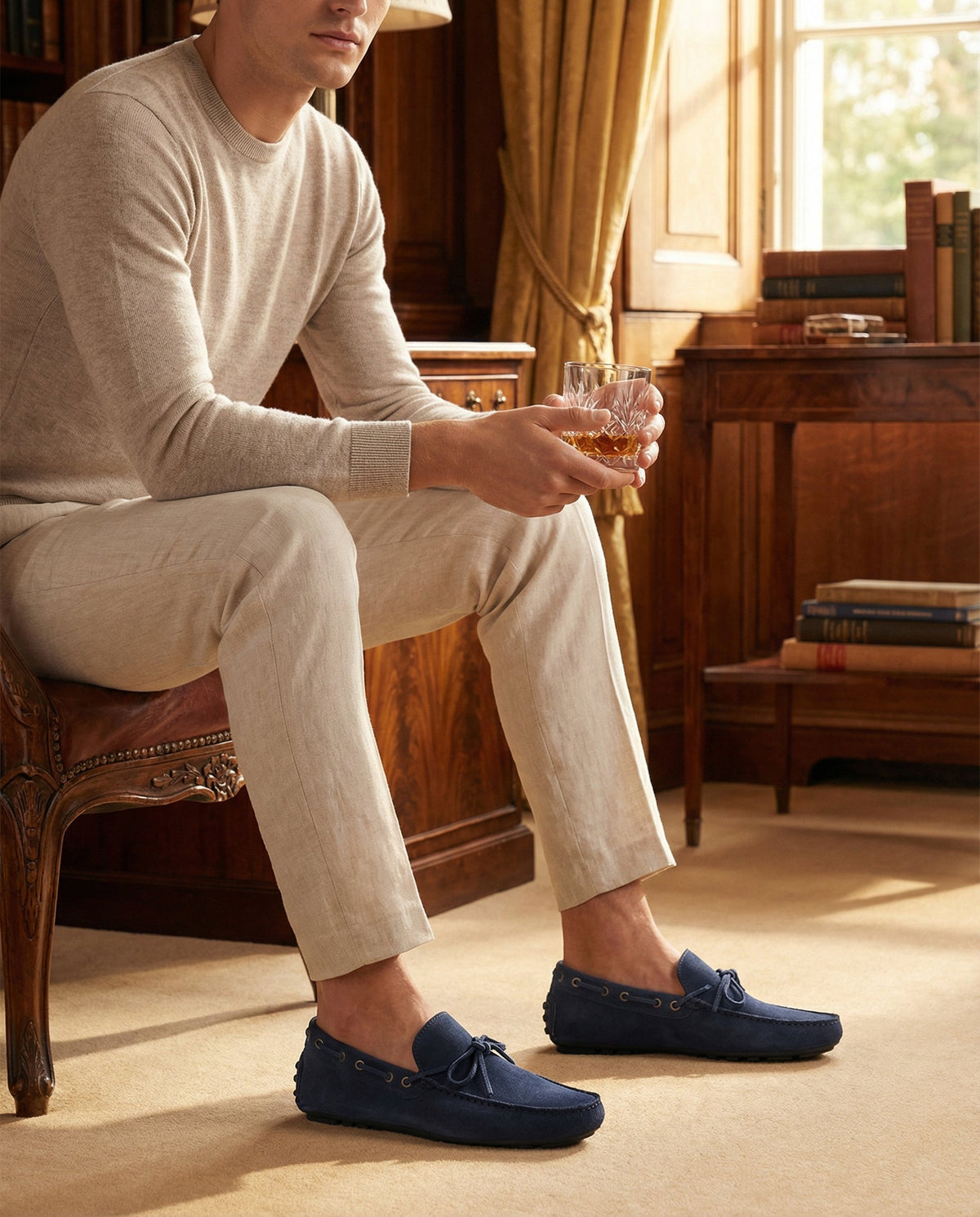 Mocassins de conduite à lacets F.2 en daim - Bleu