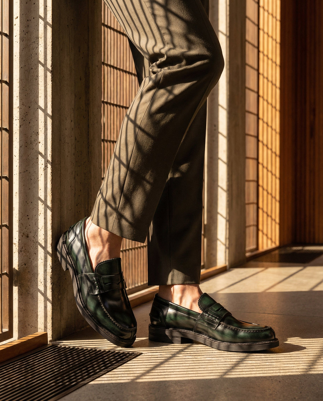 Mocassins College en cuir brossé - Vert