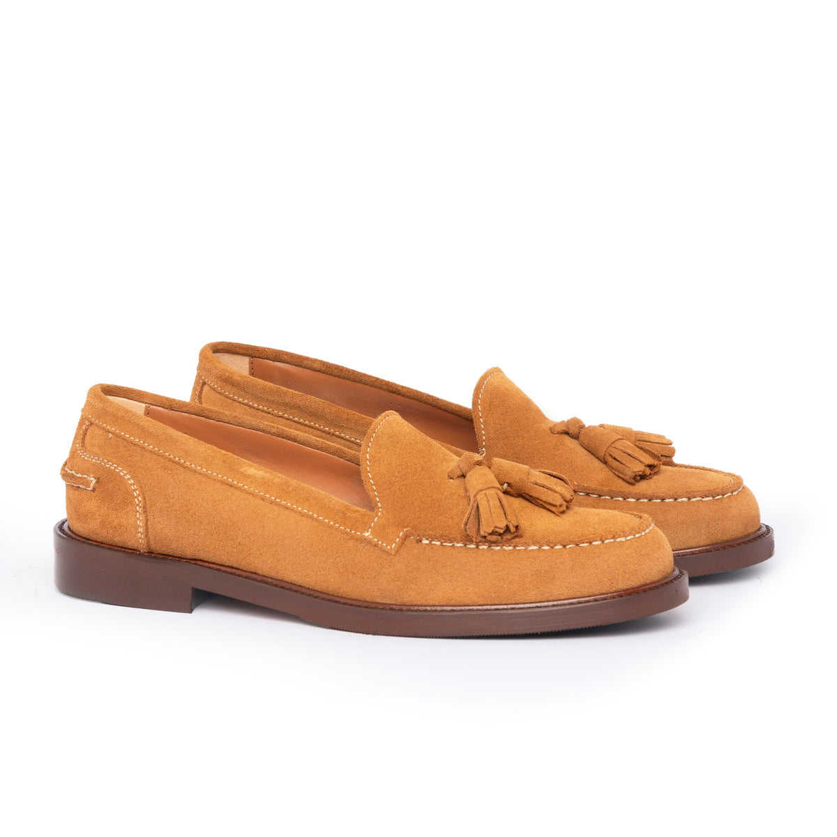 Mocassins A104PN femme à pampilles en daim - Cognac