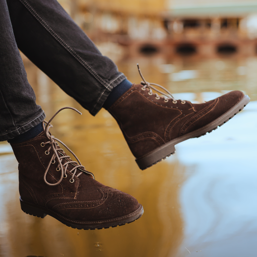 Bottines brogues en daim - Marron foncé