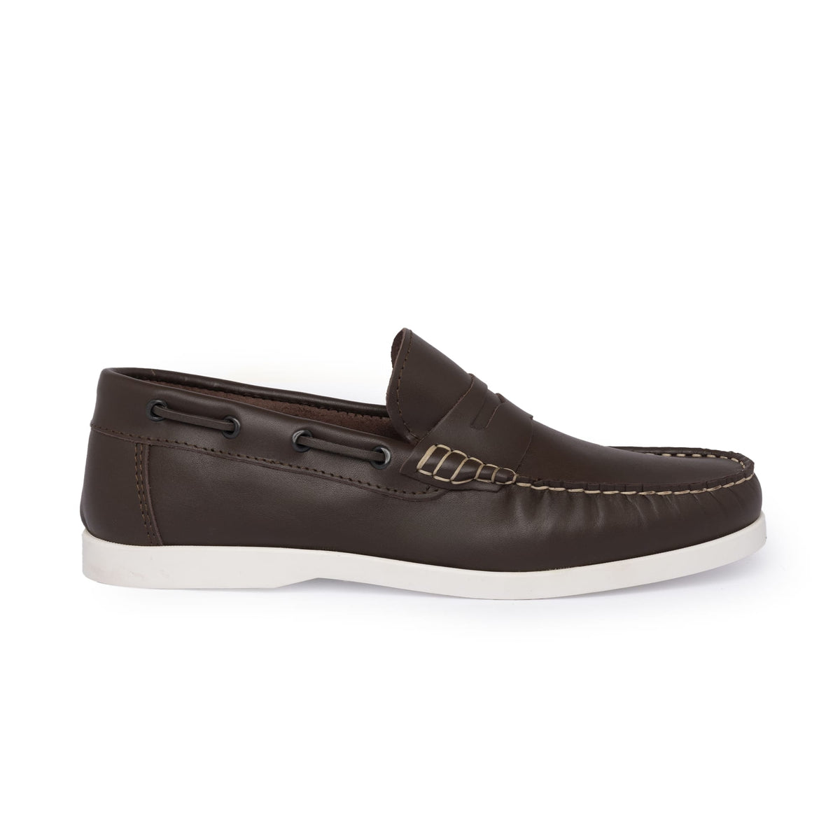 Mocassins bateau 02 à bride en cuir - Marron foncé