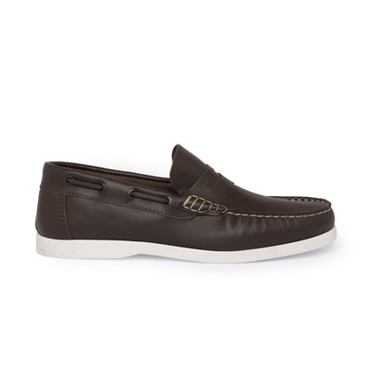Mocassins bateau 02 à bride en cuir - Marron foncé