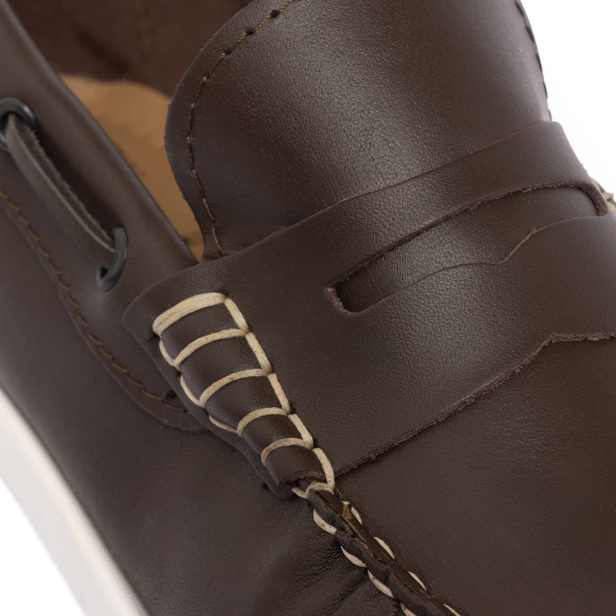 Mocassins bateau 02 à bride en cuir - Marron foncé