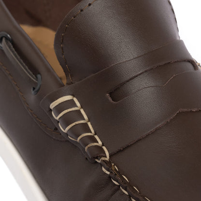 Mocassins bateau 02 à bride en cuir - Marron foncé