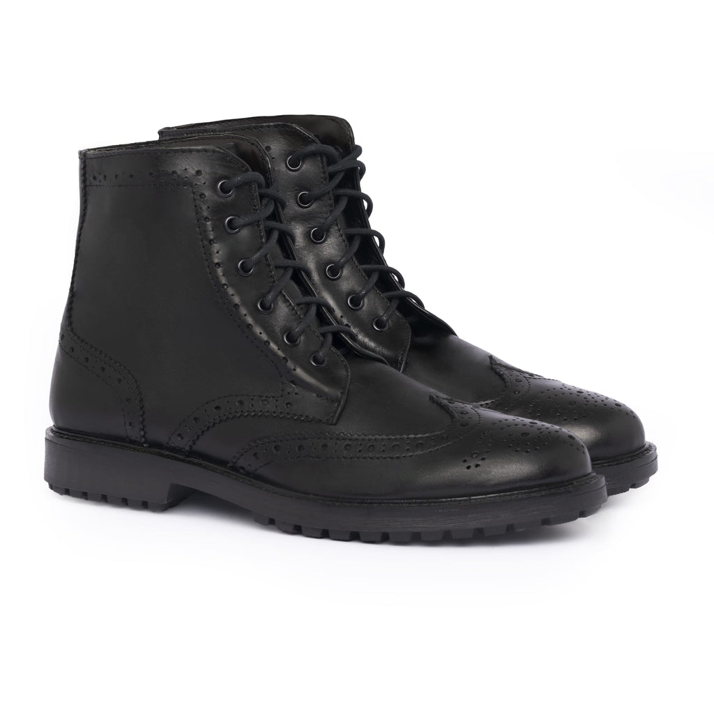 Decorated Leather Ankle Boots - Black