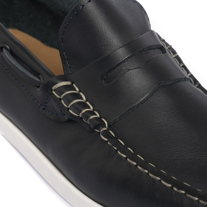Mocassins bateau 02 à bride en cuir - Bleu