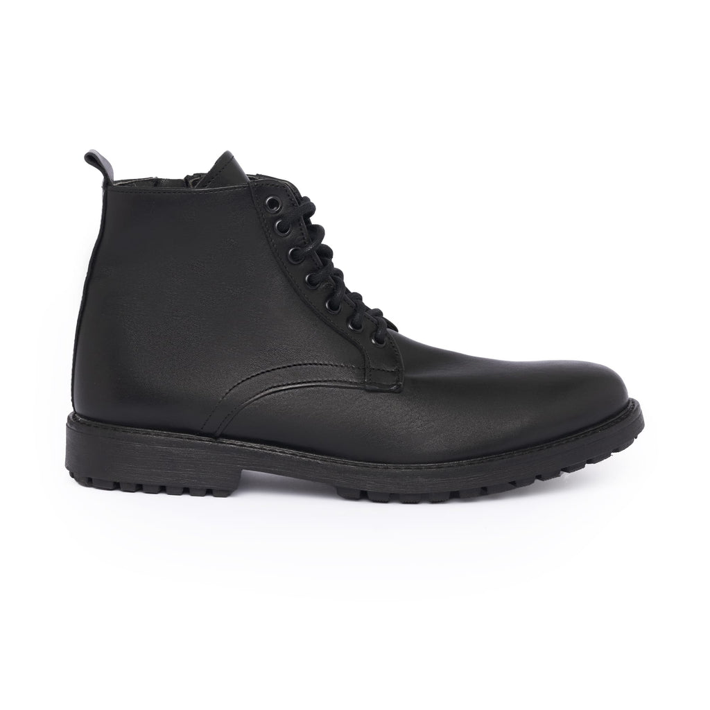 Smooth Leather Ankle Boots - Black