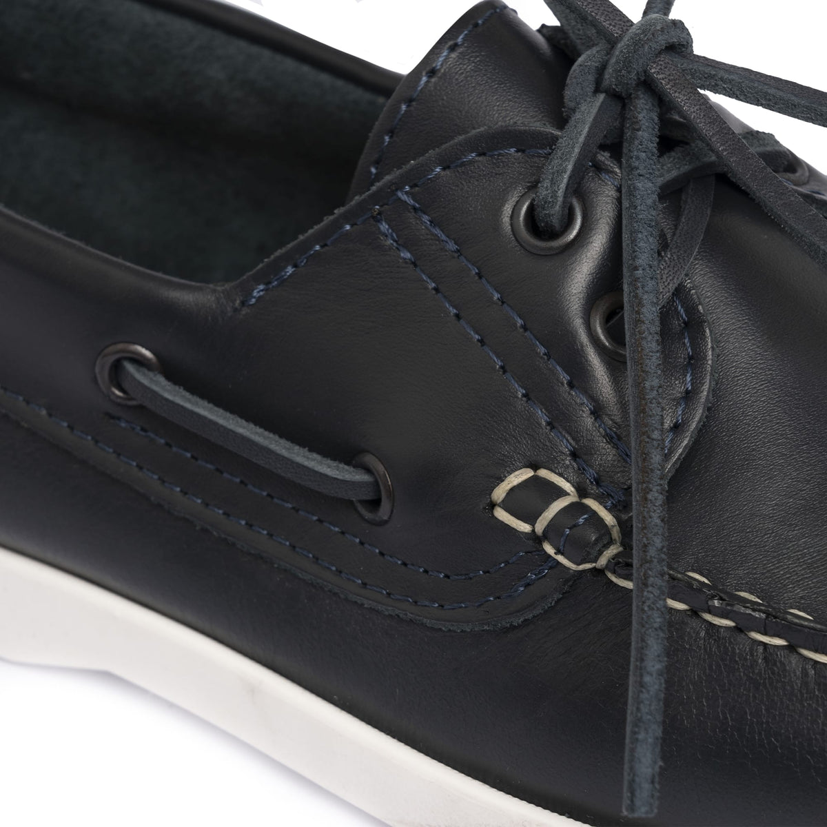 Mocassins bateau 01 à lacets en cuir - Bleu