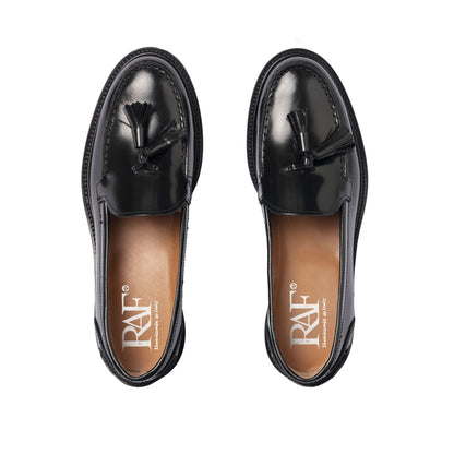 Mocassins A104PN femme à pampilles en cuir - Noir