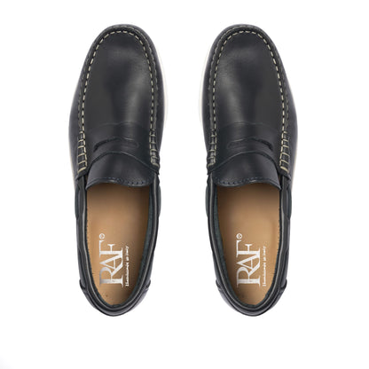 Mocassins bateau 02 à bride en cuir - Bleu