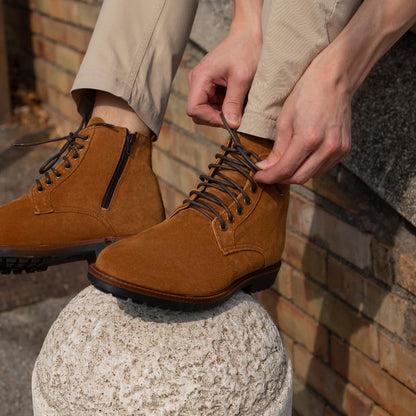 Bottines à lacets en daim - Cognac
