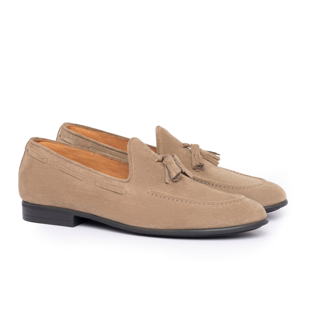 Suede Bow Loafers - Taupe