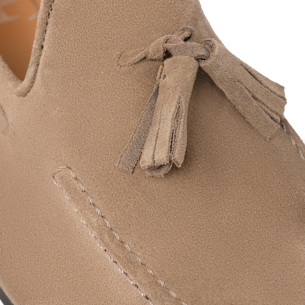 Suede Bow Loafers - Taupe