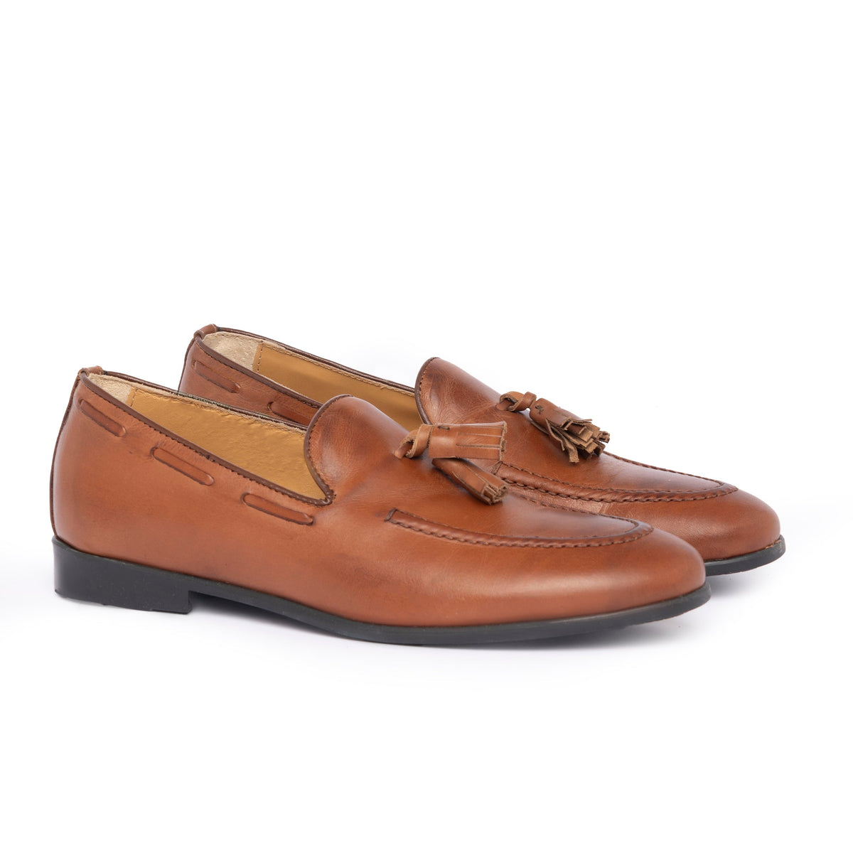 Mocassins à pampilles en cuir - Cognac