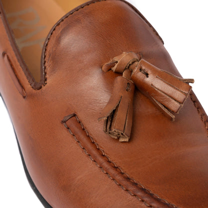 Mocassins à pampilles en cuir - Cognac