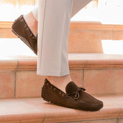 Mocassins de conduite à lacets F.2 en daim - Marron foncé