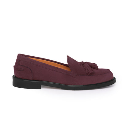 Mocassins femme à pampilles en daim - Bordeaux
