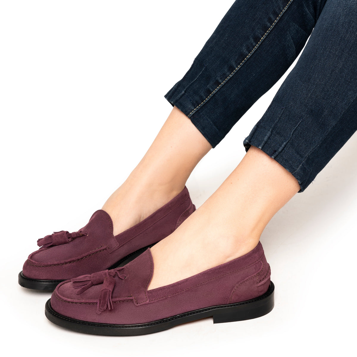 Mocassins femme à pampilles en daim - Bordeaux
