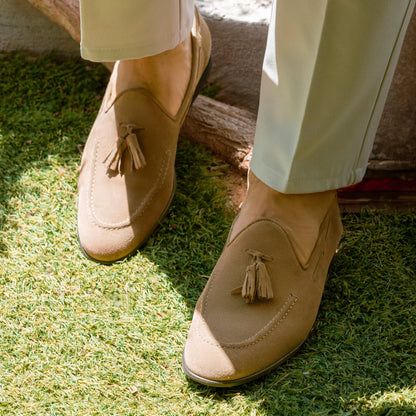 Suede Bow Loafers - Taupe