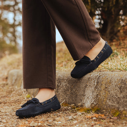 Mocassins de conduite à lacets femme en daim - Bleu