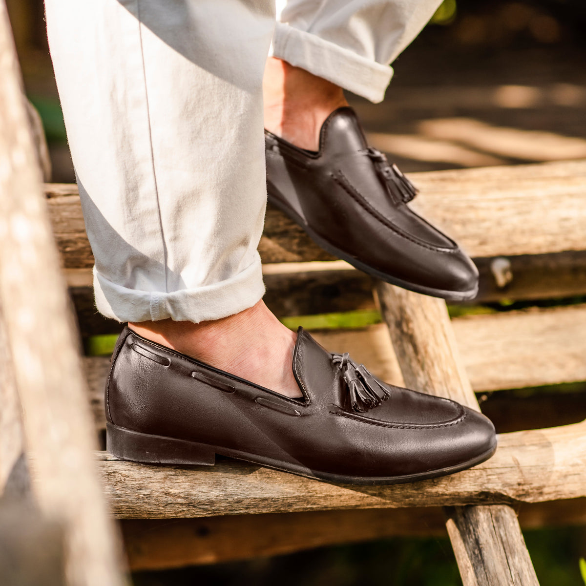 Mocassins à pampilles en cuir - Marron foncé