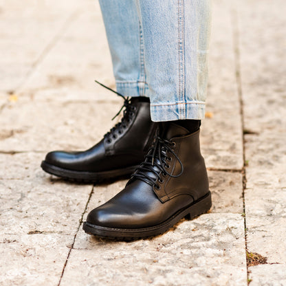 Bottines à lacets en cuir - Noir