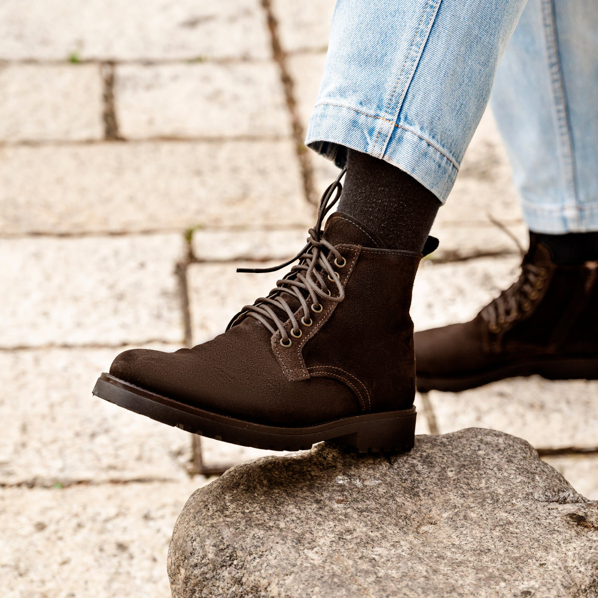 Bottines à lacets en daim - Marron foncé