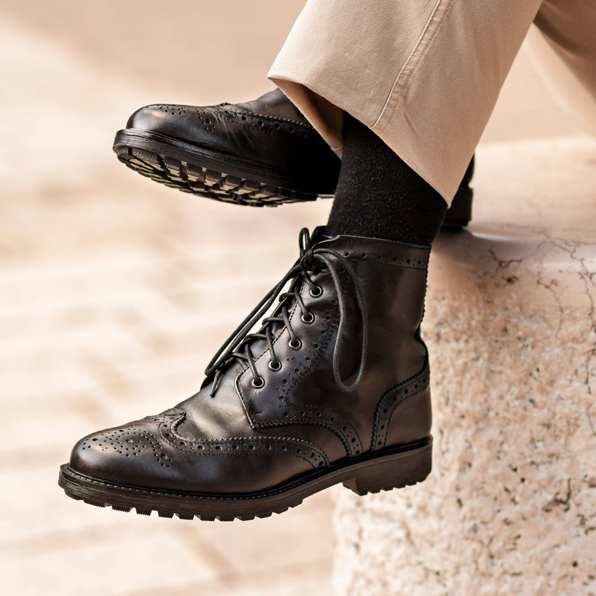 Bottines brogues en cuir - Noir