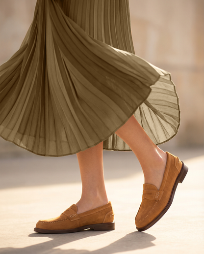 Mocassins femme en daim - Cognac