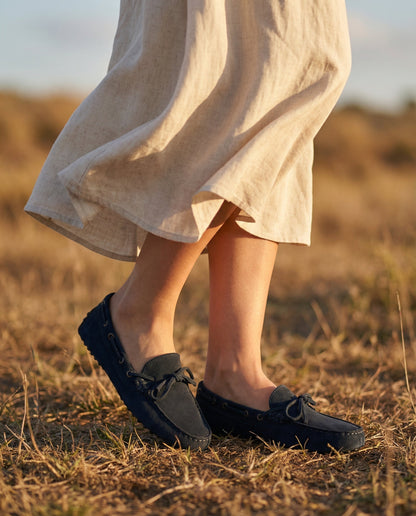 Mocassins de conduite à lacets femme en daim - Bleu