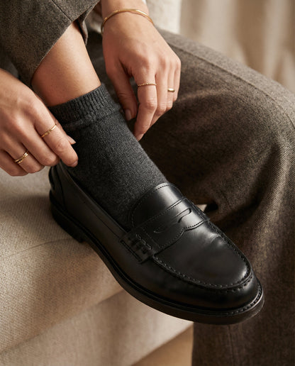 Mocassins femme en cuir brossé - Noir