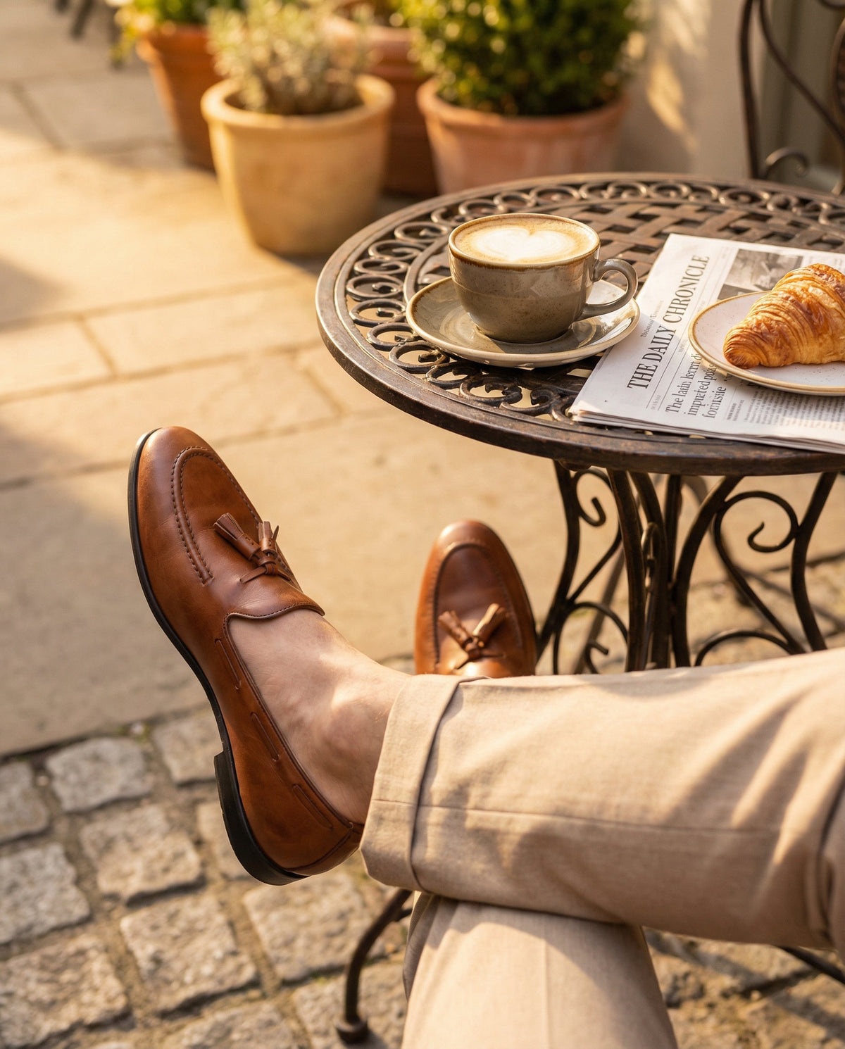 Mocassins à pampilles en cuir - Cognac