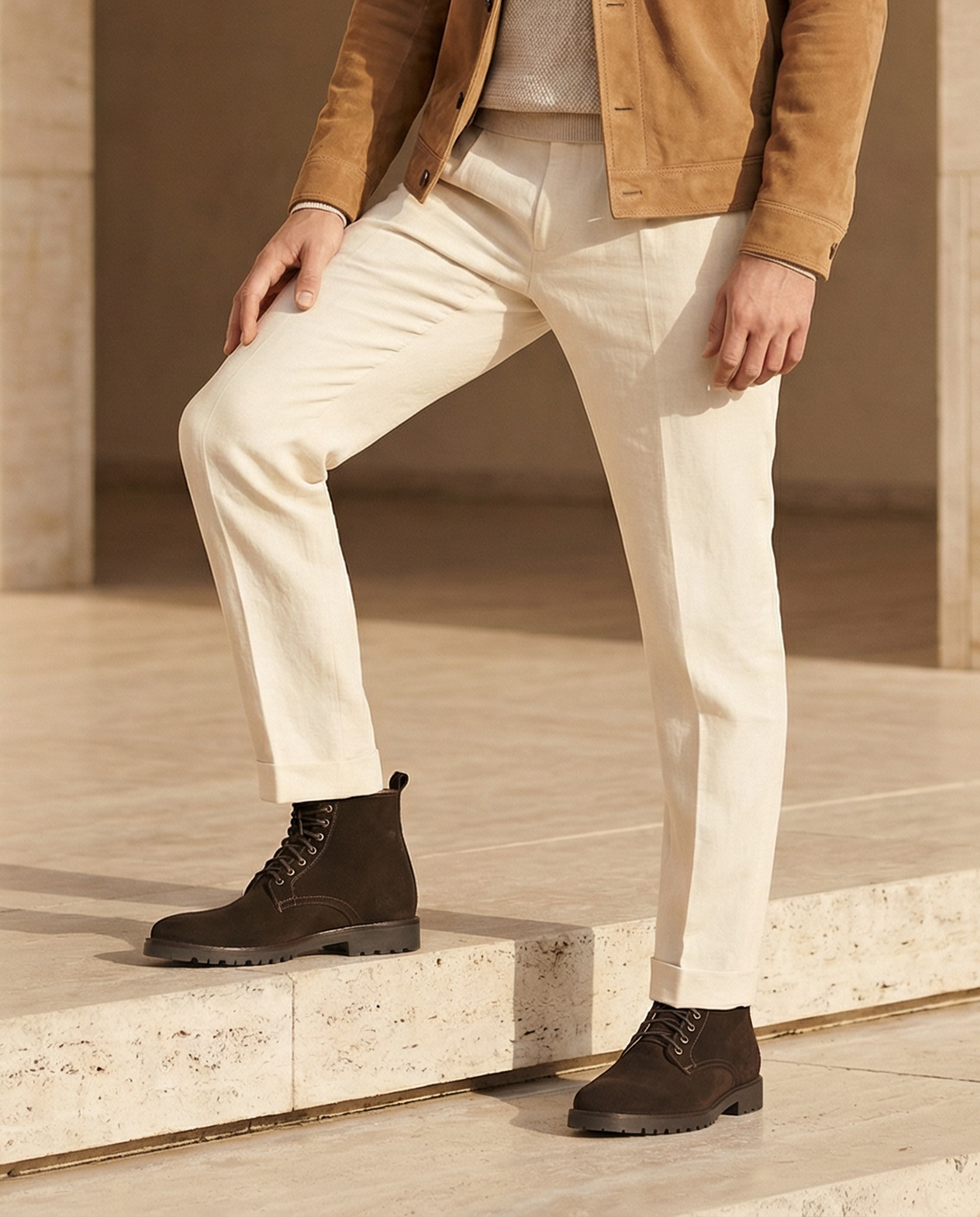 Bottines à lacets en daim - Marron foncé