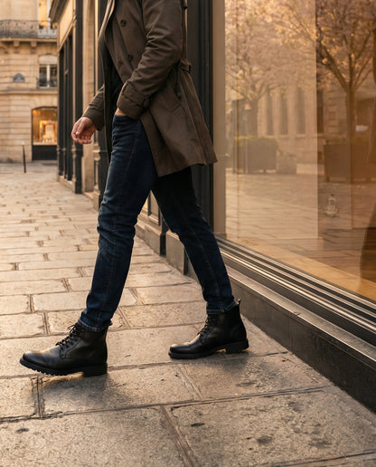 Bottines à lacets en cuir - Noir