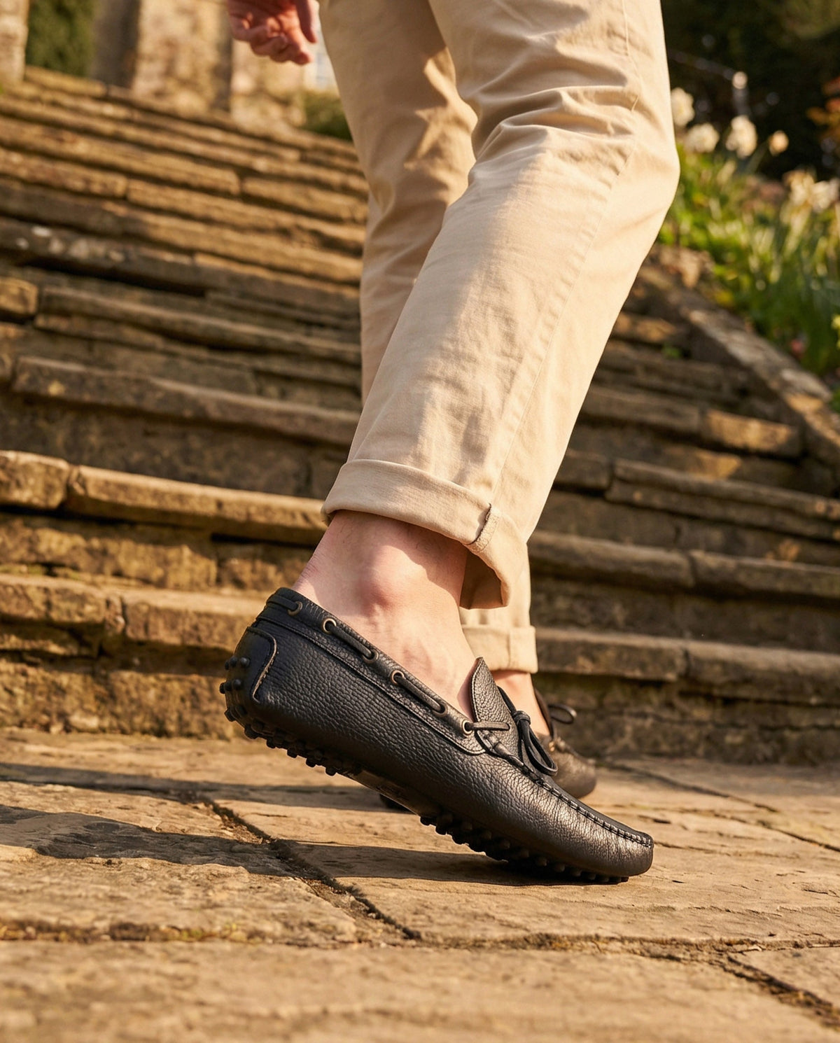 Mocassins de conduite à lacets en cuir - Bleu