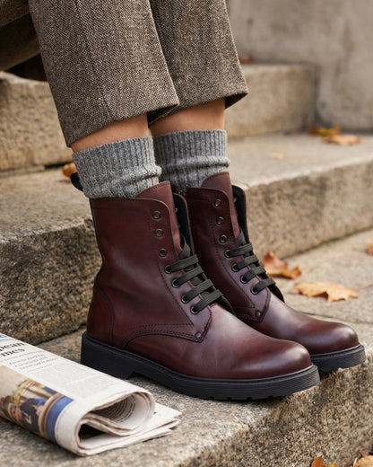 Bottines femme en cuir - Bordeaux