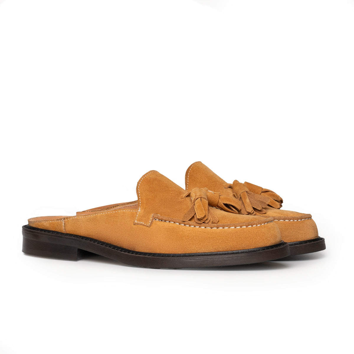 Mules mocassins à pampilles en daim cognac - Femme