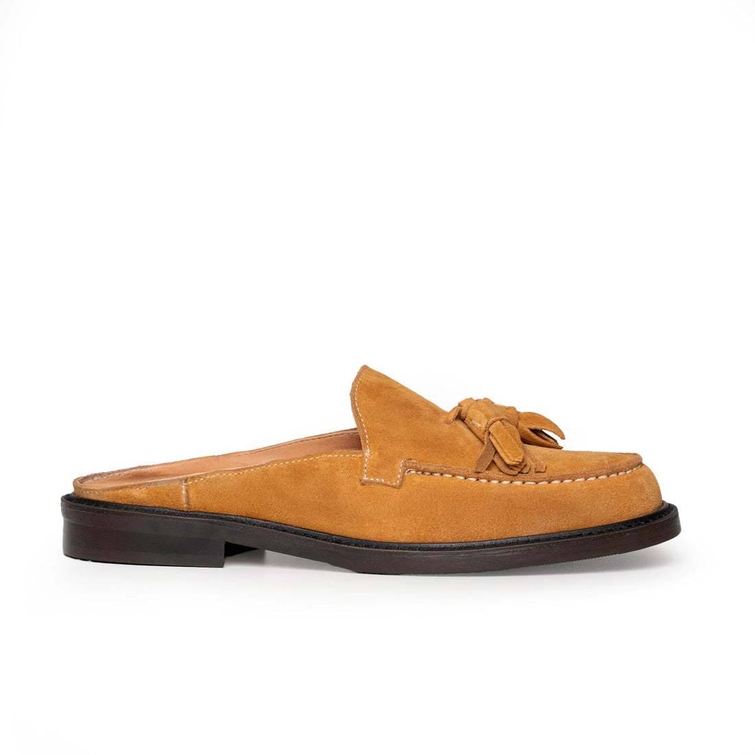 Mules mocassins à pampilles en daim cognac - Femme