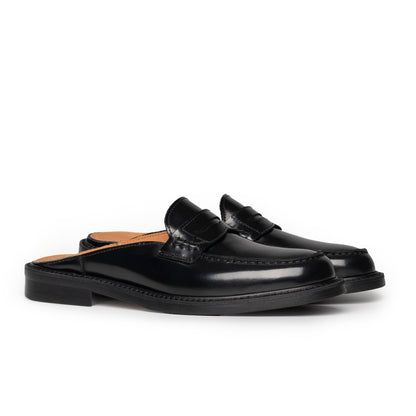 Mules mocassins à bride en cuir noir - Femme